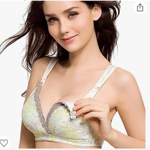 Green and gray cotton wireless maternity nursing bra 38C